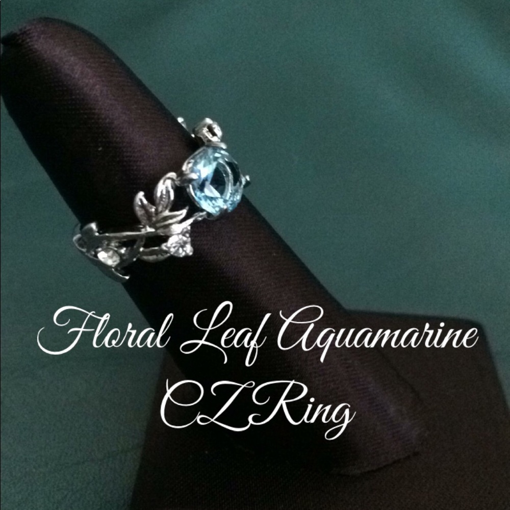 🆕Floral Silver Transparent Aquamarine CZ Ring⭐️